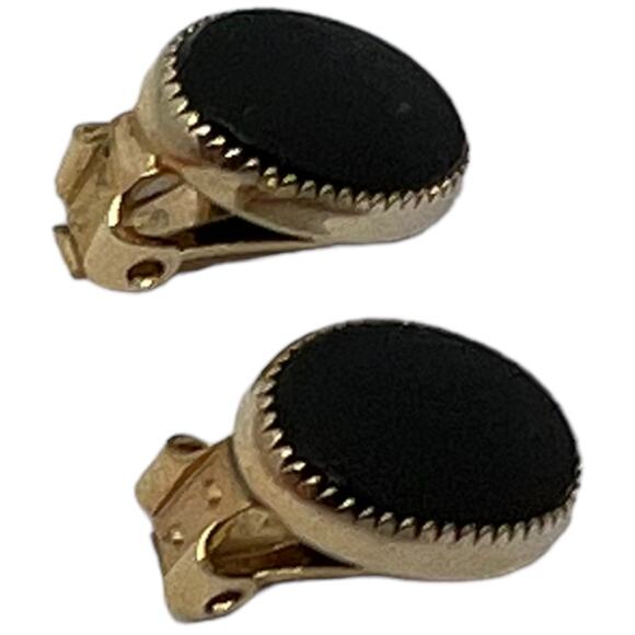 Vintage Black and Gold-Tone Oval Clip-On Earrings - Picture 6 of 7